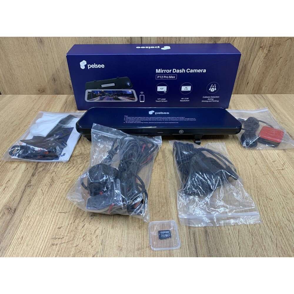 Pelsee P12 Pro Max 12" 4K Mirror Dash Cam (Open Box - Complete Kit)